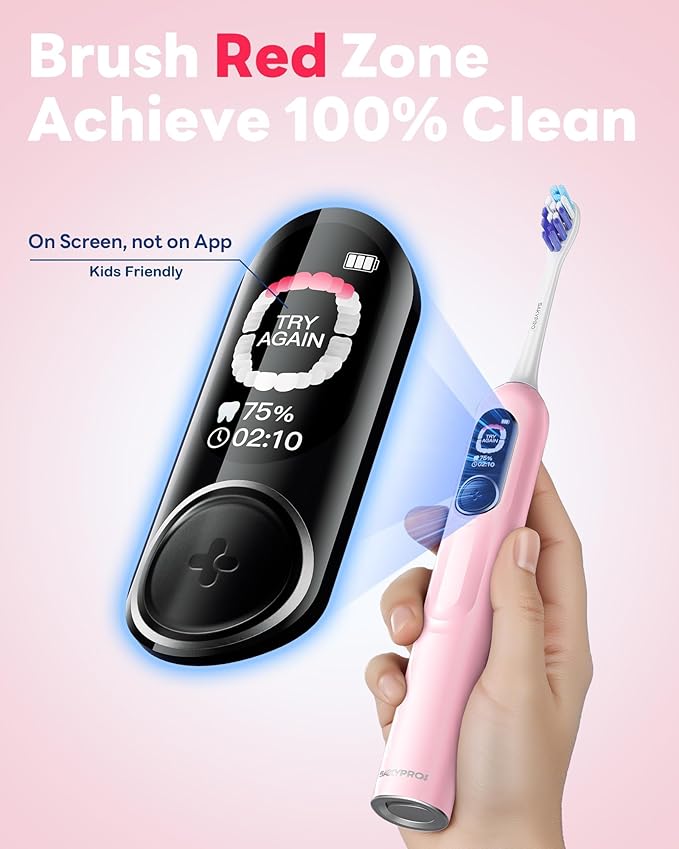 AI Electric Toothbrush with Smart Display | 150-Day Rechargeable Toothbrush Real-Time Map (G5S Pink and Blue Set)