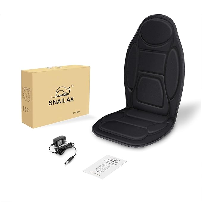 Snailax Massage Seat Cushion - Back Massager with Heat 6 Vibration Massage Nodes &amp 2 Heat Levels Massage Chair Pad for Home Office ChairBlack