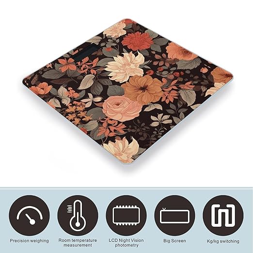 Autumn Beautiful Floral Bathroom Scale for Body Weight Bathroom Weighing Scale with Backlit LCD Display Highly Accurate Measures Weight Up to 180kg