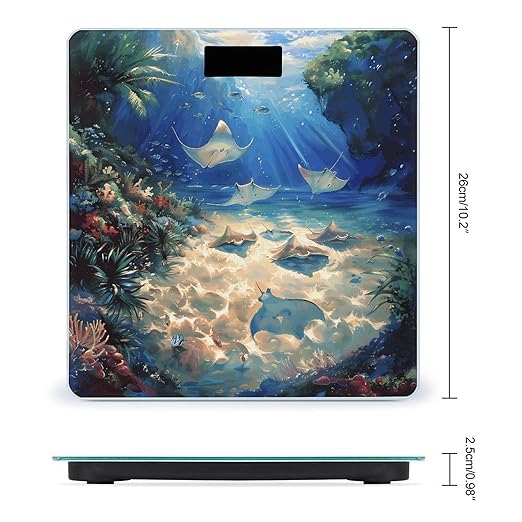 Sea Animals Stingrays Bathroom Scale for Body Weight Bathroom Digital Electronic Weighing Scale with Back Lit LED Display Sturdy Tempered Glass Weight Watchers Scales 400lb
