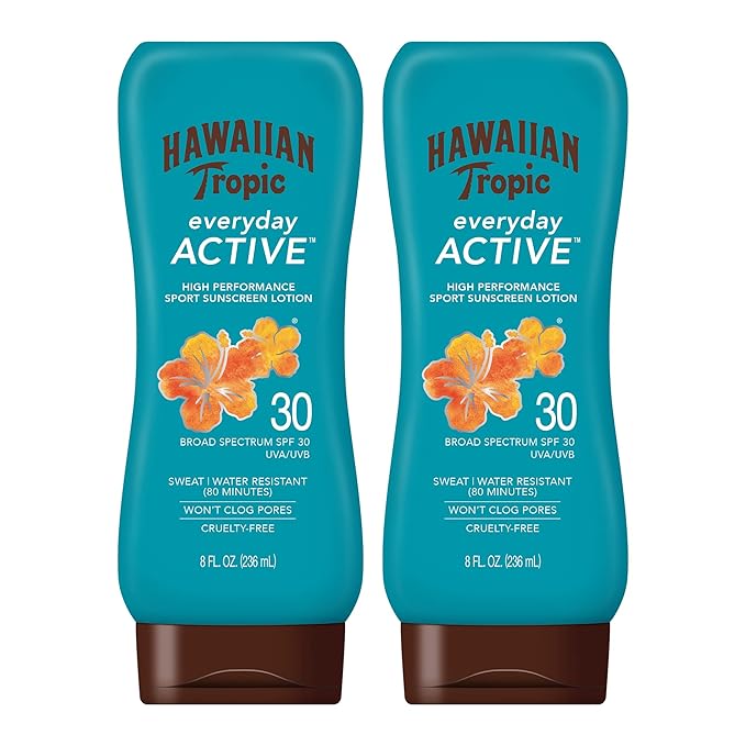 Hawaiian Tropic Everyday Active SPF 30 &amp Sheer Touch Ultra Radiance SPF 50 Sunscreen Lotions 8oz Twin Packs