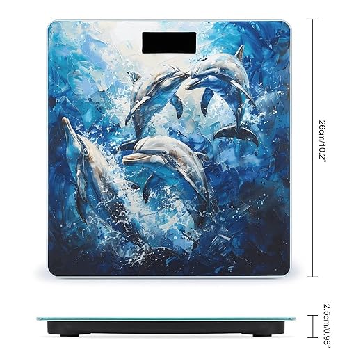 Dolphins Art Digital Bathroom Scale for Body Weight Weighing Scale with Backlit LCD Display High Precision Measurements &amp Measures Weight Up to 180kg