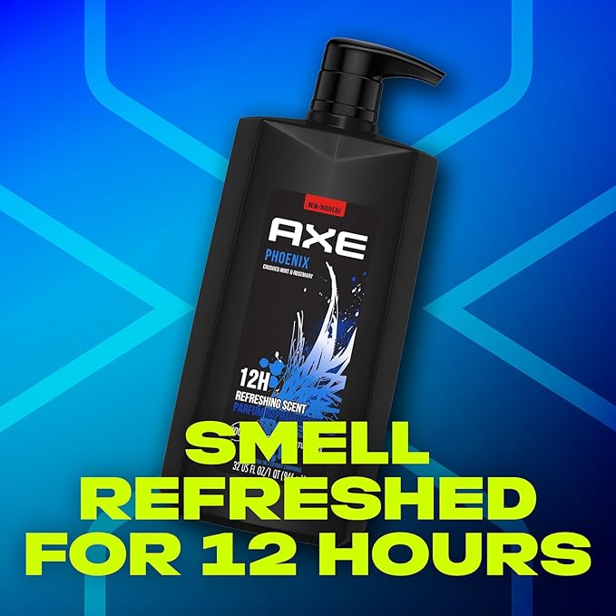 AXE Men's Body Wash &amp Shower Gel Phoenix 3-Pack 12H Invigorating Crushed Mint &amp Rosemary Scent 32 Fl Oz Each
