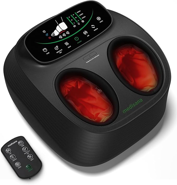 Medisana Shiatsu Foot Massager with Heat Air Compression Kneading &amp Negative Ion for Plantar Fasciitis Neuropathy Wireless Control Birthday Christmax Gifts for Women Men Up to Foot Size 13