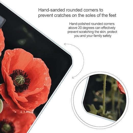Red Poppy Flowers Leaves Bathroom Scale Rounded Smart Scale for Body Weight Automatic Power On/Off Weight Scales Accurate Bathroom Digital Scales for Pet Home Bedroom Kitchen