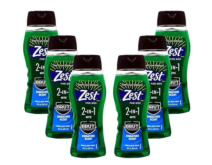 Zest 2-in-1 Hair &amp Body Wash for Men with BRUT Signature Scent Deep Clean Formula 18 fl oz (Pack of 6)