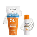 Eucerin Sun Advanced Hydration SPF 50 Sunscreen Lotion (5 Fl Oz) + Age Defense Face Sunscreen Lotion SPF 50 (2.5 Fl Oz) Hypoallergenic and Lightweight Sun Protection with Hyaluronic Acid