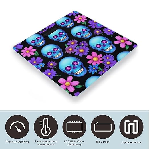 Smart Scale for Body Weight Digital Bathroom Weighing Scale Energy Saving Scale Flowers Floral Skull