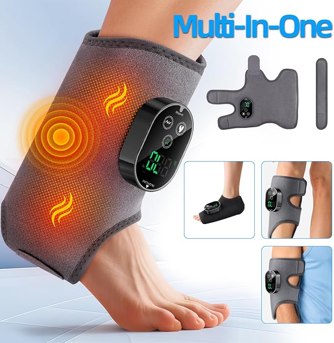 Cordless Ankle Massager with Heat and Vibration – 3 Vibration Levels 6 Heat Settings Rechargeable Auto Shut-Off Portable Foot Massager for Home Office Travel (Grey)
