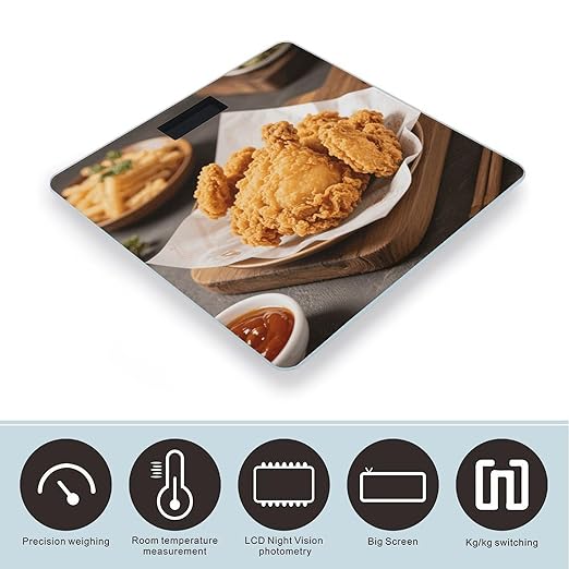 Fried Chicken Scale for Body Weight Sturdy Tempered Glass Weighing Scales with LCD Display Accurate Digital Bathroom Scale Convenient Body Fat Smart Scales Easy Read