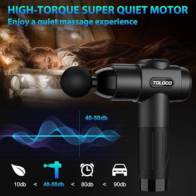 TOLOCO Massage Gun Deep Tissue Back Massage for Athletes for Pain Relief Percussion Massager with 10 Massages Heads &amp Silent Brushless Motor Valentines Day Gifts for Him Her Black