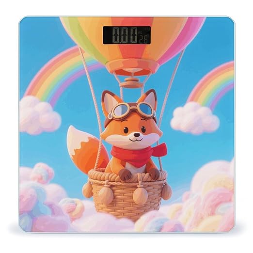 Cartoon Fox Scale for Body Weight Sturdy Tempered Glass Weighing Scales with LCD Display Accurate Digital Bathroom Scale Convenient Body Fat Smart Scales Easy Read