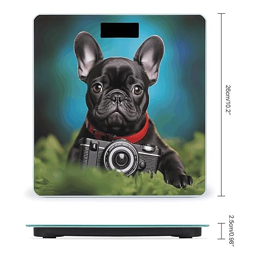 French Bulldog Puppy with Camera Bathroom Scale Large LCD Backlight Display Digital Scale Rounded Corners Body Scales Automatic Power On/Off Bathroom Scales for Home Bedrooms