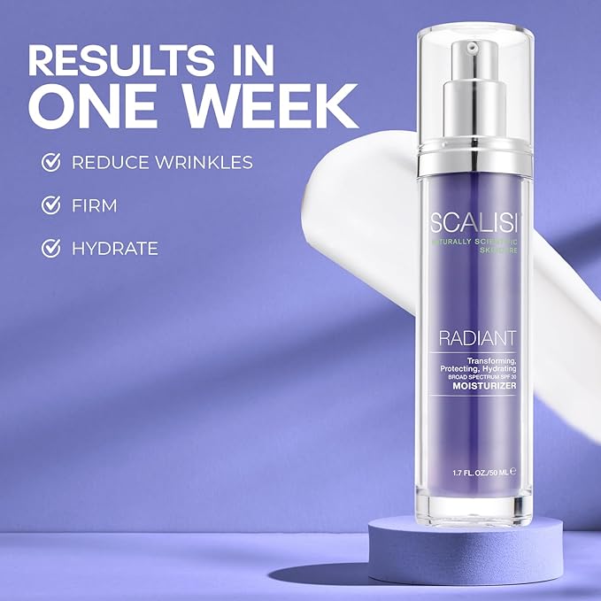 SCALISI RADIANT SPF 30 Moisturizer – Lightweight Daily Face Sunscreen with Anti-Aging Benefits – Clinically Proven to Reduce Fine Lines – No White Cast – All Skin Types