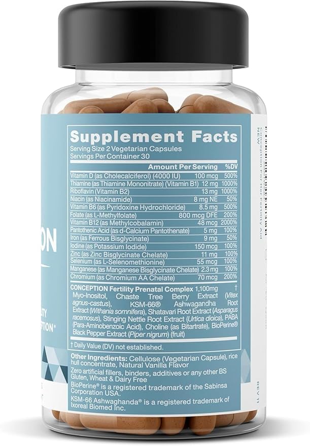 Eu Natural Conception for Her Fertility Supplements for Women - Ovulation Hormonal Balance &amp Regular Cycle Support - Myo-Inositol Folate Shatavari &amp Vitex - 120 Vegetarian Capsules