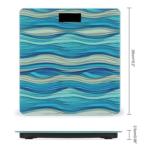Ocean Stripe Pattern Digital Bathroom Scale for Body Weight with High Precision Digital Weighing Scale with BMI Clear LCD Display and Step-On Measures Weight Up to 180kg