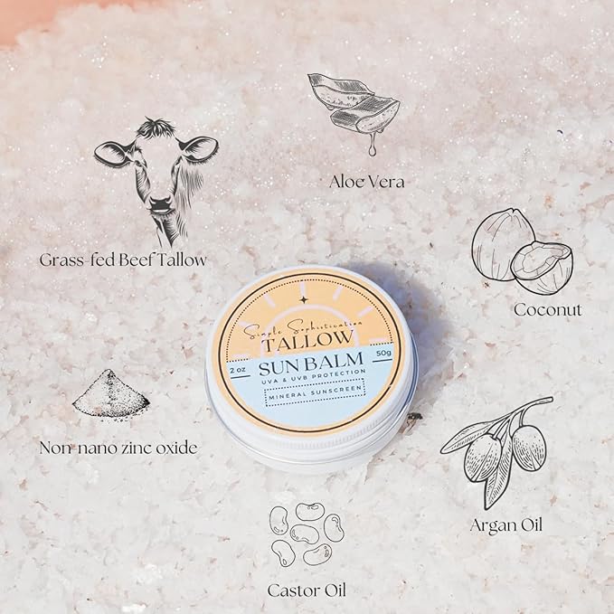 Tallow Sun Balm tinted - with grassfed tallow castor oil zinc oxide | Mineral Sunscreen | Natural Clean Organic | Reef Safe Ocean Friendly | Spf 30 - suitable for sensitive skin (2 oz) (Fair)