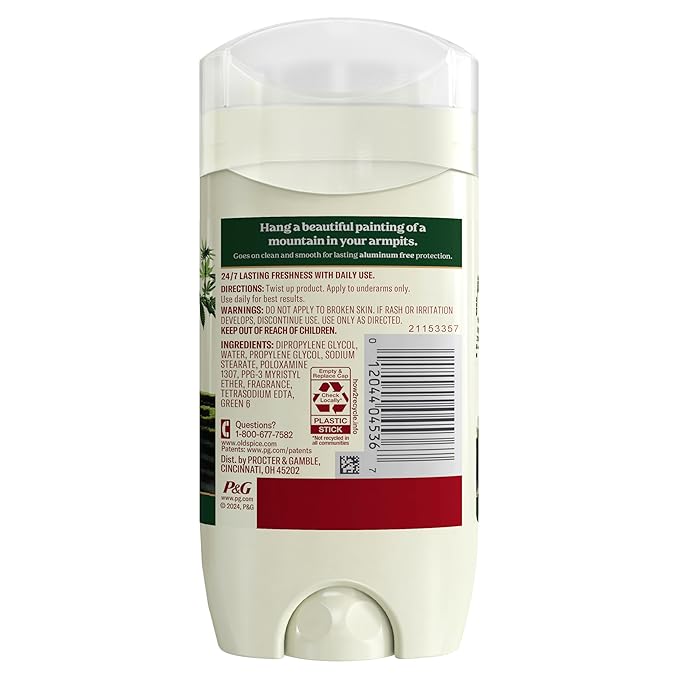 Old Spice Aluminum Free Deodorant for Men 24/7 Lasting Freshness &amp Long Lasting Scent 24/7 Sweat &amp Odor Protection Alpine with Hemp Seed Oil + Green Tea Scent 3.0 oz (Pack of 3)