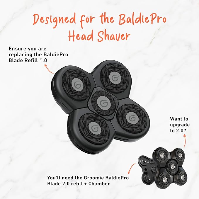 Groomie BaldiePro Cordless Bald Head Shavers for Men Blade Refill - Waterproof Electric Head Shavers Replacement Head - Men's Rotary Head Razor for Bald Men for Smooth Shave