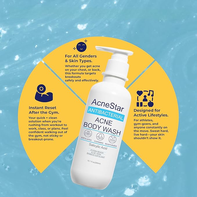 Acnestar Antibacterial Acne Body Wash with Salicylic Acid - Treats Back Chest Shoulder &amp Butt Breakouts Fights Clogged Pores &amp Cystic Acne Antifungal Body Wash - for Men &amp Women