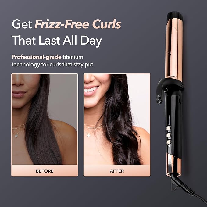 SRILabs CurlQ Extra Long Barrel 5-in-1 Curling Iron &amp Hair Styling Tool Set with Titanium Barrels Ceramic Paddle Brush Thermal Brush Fast Heat-Up &amp 12 Temperature Settings