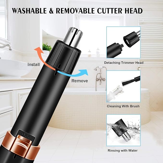 QIYUDS Ear Nose Hair Brow Trimmer Clipperfor Men and Women Professional Tiny Painless Nose Hair RemoverWaterproof Stainless Steel Head Mute Moto
