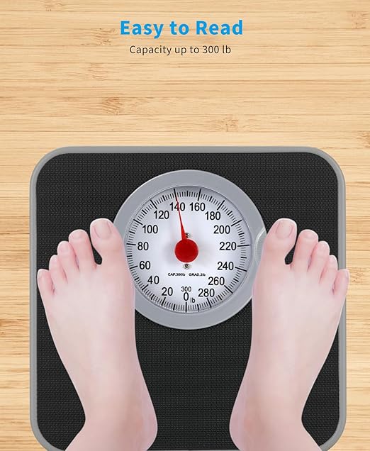 Analog Scale for Body Weight Mechanical Bathroom Scale 300lb Analog Weight Scale Dial Scale with Wider and Thicker Anti-Slip Platform Simple Calibration No Battery Required
