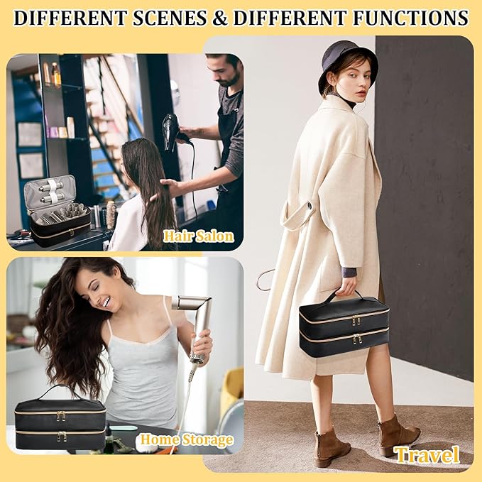 Travel Carrying Case for Shark Flex Style Double Layer Storage Case for Shark SpeedStyle Hair Dryer Attachments Waterproof PU Leather Organizer Bag for Shark Flexstyle Airwrap Styler (Black)