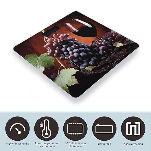 Red Wine Grapes Bathroom Scale for Body Weight Bathroom Weighing Scale with Backlit LCD Display Highly Accurate Measures Weight Up to 180kg