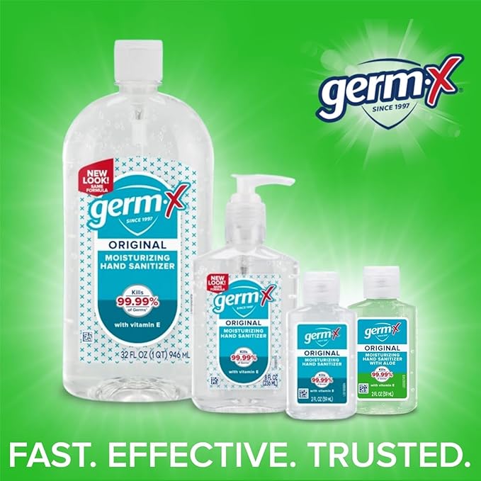 Germ-X Original Hand Sanitizer 2 Fl Oz (Pack of 24) Less Drying Moisturizing Gel with Aloe and Vitamin E No Rinse Formula Bulk Mini Travel Size for On-The-Go