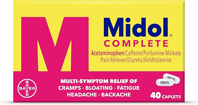 Midol Complete Menstrual Pain Relief Caplets with Acetaminophen for Period Cramps and Menstrual Symptom Relief - 40 Count (Pack of 3) (Packaging May Vary)