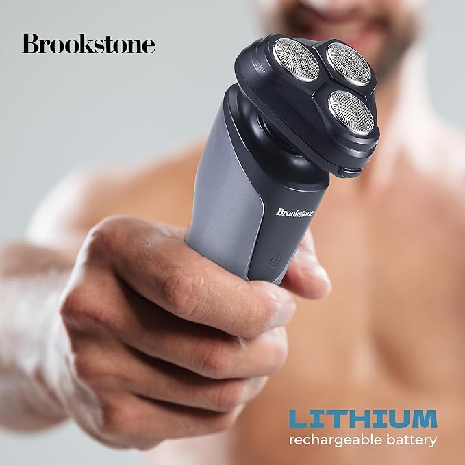 Brookstone - 3 Head Rotary Shaver Precision Shave Cutting-Edge Design Professional Quality (Black/Grey)