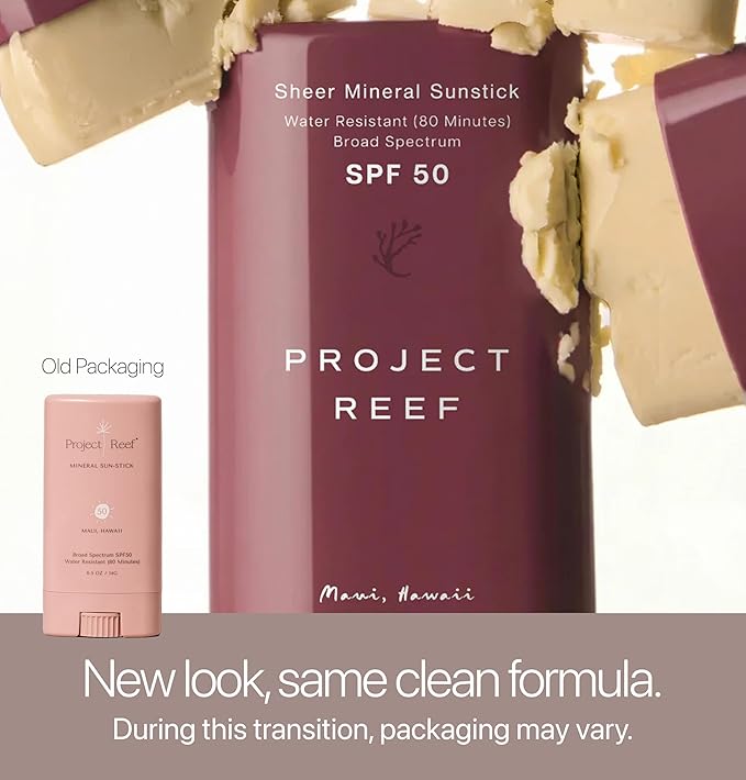 Project Reef SPF 50 Mineral Sunscreen Stick – Compact SPF Stick Hawaii Reef Act 104 Compliant Vegan Ocean-Friendly Water-Resistant 0.5 oz