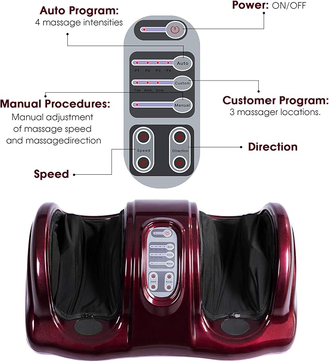KOTEK Foot Massager Machine Shiatsu Foot &amp Calf Massager w/ 3 Massage Modes Remote Control Electric Deep Kneading Rolling Scraping Massage for Leg/Arm/Ankle Increase Blood Circulation (Burgund