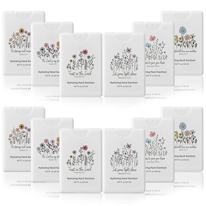 Frienda 24 Pcs Christian Gifts for Women Travel Size Hand Sanitizer Spray Bulk Mini Power Mist Religious Inspirational Gift for Baptism Christian Church Group Women's Day Easter Party Favor(Stylish)