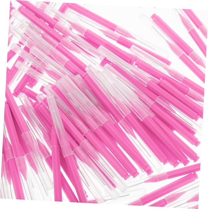200pcs Braces Brush Small Interdental Brush Between Tooth Flossing Pick Toothpick Cleaners Oral Flosser Oral Cleaning Supplies for Travel Home Pink