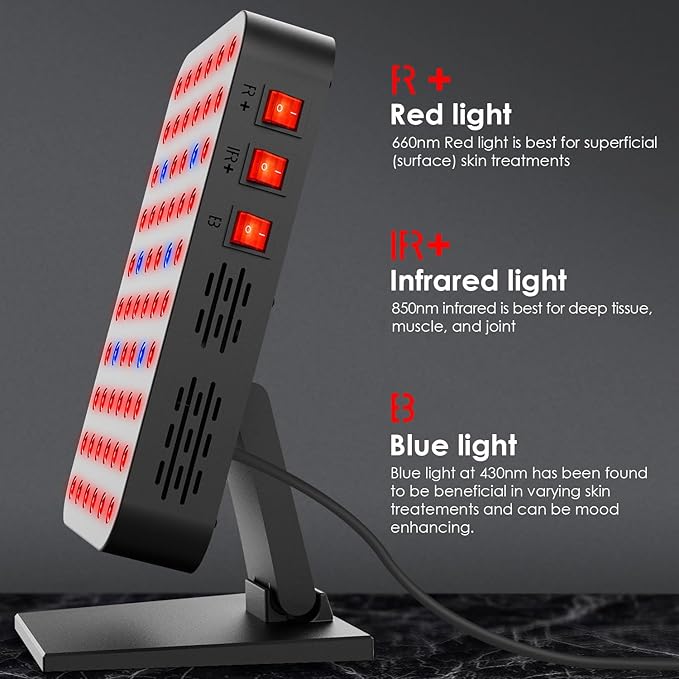 Red Blue Light Therapy for Body Red Near Infrared Panels 300W 60 Dual Chip Flicker Free LEDs Ideal for Body FaceMaintain EnergyMuscle Pain Skin Rejuvenation Recovery Sleep