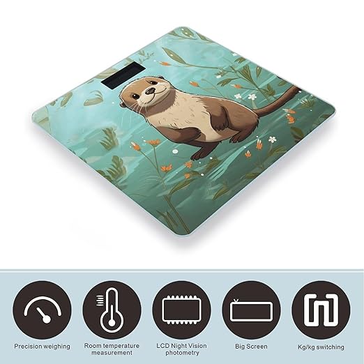 Cartoon Cute Otter Bathroom Scale for Body Weight Bathroom Weighing Scale with Backlit LCD Display Highly Accurate Measures Weight Up to 180kg