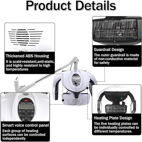 1500W Wall-Mount Infrared Hair Treatment Hair Color Processor Wall Mount Adjustable Swing Arm Hair Steamer &amp Color Processor with Timer for Deep Conditioning Hanging