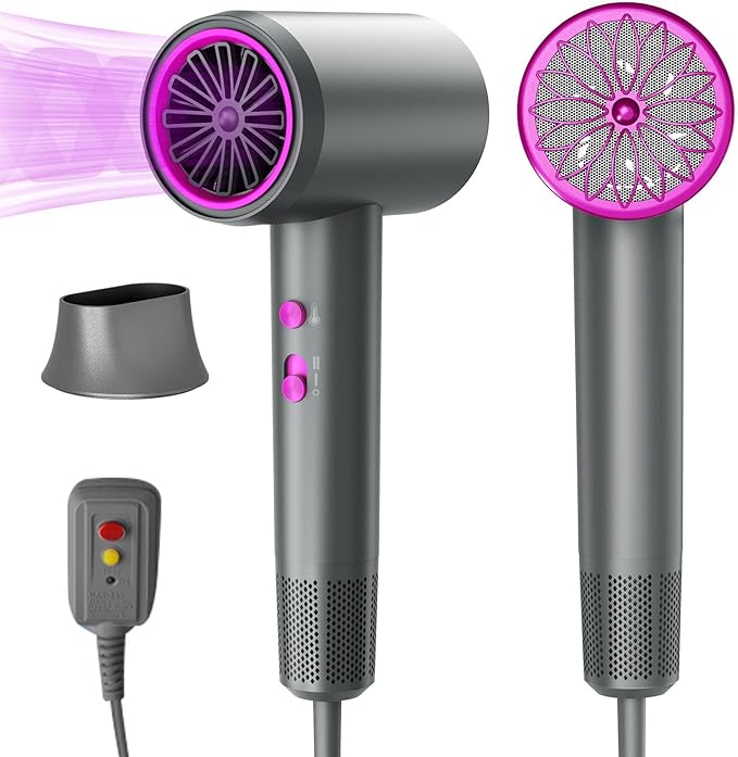 NUTROMO Hair Dryer 3 Min Fast Drying-110000 RPM Professional High Speed Blow Dryer 200 Millions Negative Ionic Care Hair Dryer Low Noise Thermo-Control Hairdryer Travel with Nozzle (Gray&ampPurple