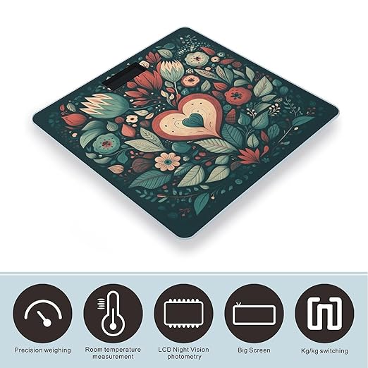 Flower Shape Pattern Scale for Body Weight Anti-Slip Tempered Glass Digital Bathroom Scales Clear LCD Display Weighing Scale Safe Rounded Corners Smart Scales