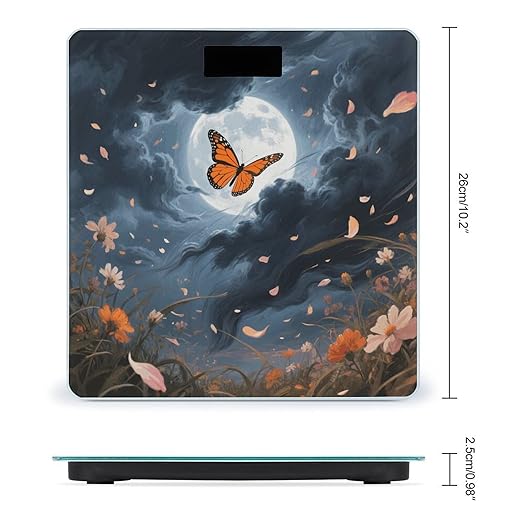 Butterfly Moon Flower Weight Scale Large Digital Bathroom Scales with Bright LED Display Non Slip Digital Scale and Step On Fashion Weighing Machine for Body