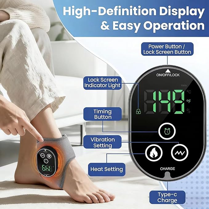 Cordless Foot &amp Ankle Massager with Heat3000mAh Long-Lasting Portable Heating Pad for Foot6 Heat &amp 3 Vibration LevelsRechargeable Ankle Relax for MenWomenSeniors