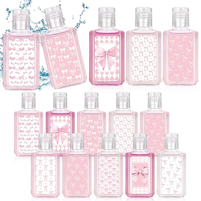 50 Pcs Pink Bow Mini Hand Sanitizer Bulk Pink Coquette Bow Party Favors 1fl oz Travel Size Hand Soap for Bachelorette Wedding Christmas Birthday Baby Shower Party