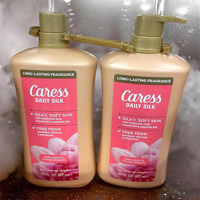 Caress Daily Silk Body Wash White Peach &amp Orange Blossom Long-Lasting Fragrance 30 FL OZ 887 mL Pack of 2 cleaning Bath and body wash daily routine