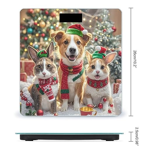 Christmas Animal Bathroom Scale for Body Weight Bathroom Weighing Scales with Back Lit LED Display Sturdy Tempered Glass Body Weight Bathroom Scale 400lb Weighing