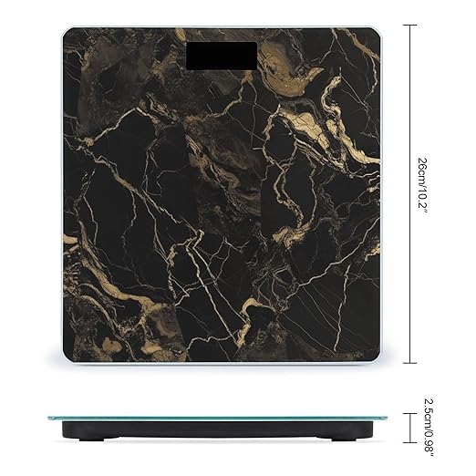 Gold Black Marble Bathroom Scale for Body Weight LCD Display Digital Bathroom Scale Tempered Glass Bathroom Weight Scales Fashion Smart Scales for Home Bedroom 400 Lb