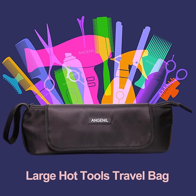 ANGENIL Pro Titanium Flat Iron Hair Straightener and Curler Anti-Scald Dual Voltage with Large Capacity Heat Resistant Travel Bag