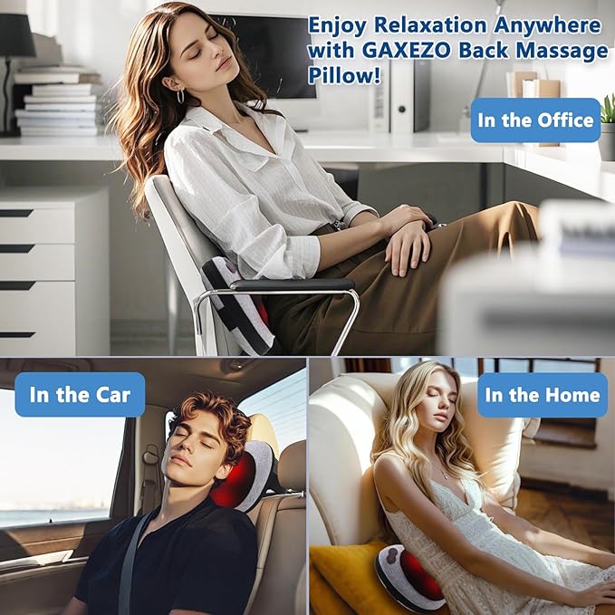 Massage Pillow Neck and Back Massager with Heat Shiatsu Massage Pillow for for Back Shoulder Leg Foot Gift for Men Women Mom Dad Stress Relax at Home Office and Car