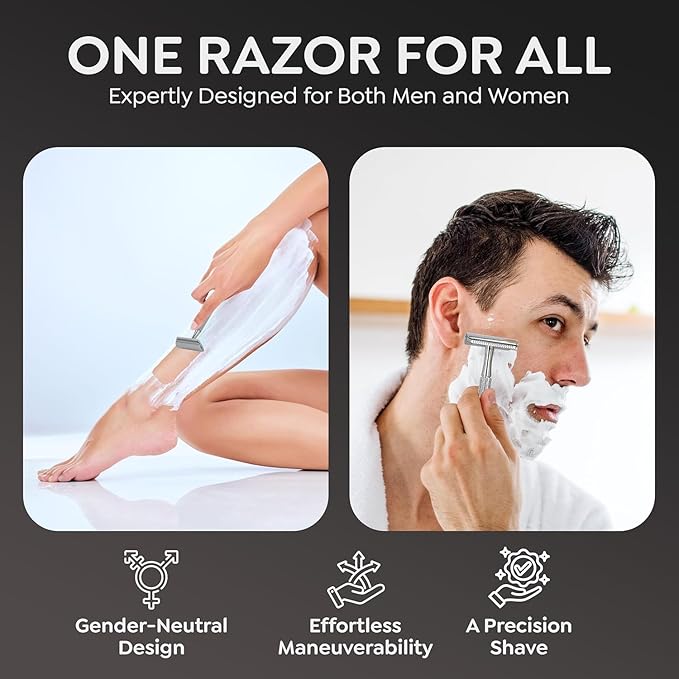 Parker 78R Double Edge Safety Razor with 5 Safety Razor Blades Women &amp Men’s Safety Shaving Razor Reusable Razor Plastic Free – CHROME